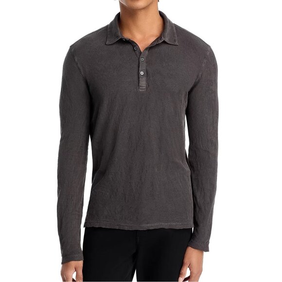 John Varvatos Collection Men's Long Sleeve Adam Jacquard Polo Shirt Iron Grey
